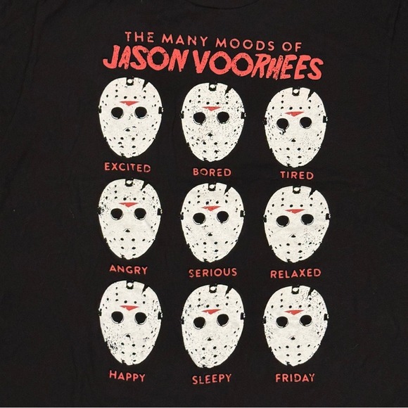 Men's Black 'Many moods of Jason Voorhees' Graphic T-Shirt Size Large - Picture 2 of 4